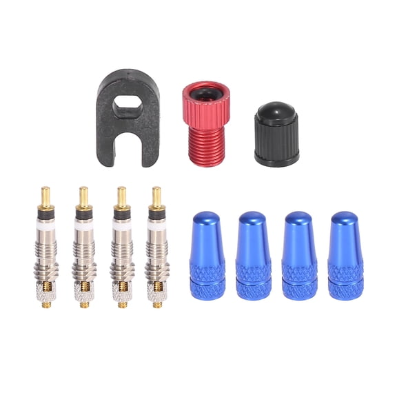 11pcs Red French Type Valve Air Inflator Adapter Valve Core Blue Cap for Bicycle Tire