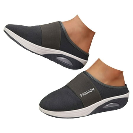 OJSFQUFP Womens Comfort Sandals Ladies Summer Fashion Solid Color Flying Woven Non Slip Soft Sole Mesh Air Cushion Sports Shoes Covered Feet Shoes Indoor Outdoor Slippers Women Dark Gray 42