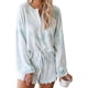 thumbnail image 1 of Conjunto de pijama de 2 piezas con estampado tie dye y volantes cortos para mujer, conjunto de top y pantalones cortos de manga larga, 1 of 5