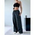 thumbnail image 6 of Women'S Plaid Leopard Print Straight Leg Pants Elastic Waist Y2K Trousers Bottoms with Pockets Blue&Green Grid XXXL, 6 of 8