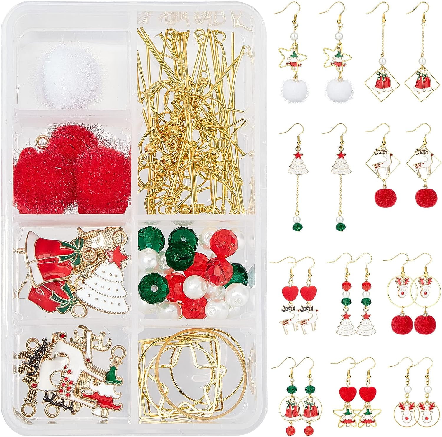 DIY Christmas Snowflake Earring Making Kit Including Glass Pearl & Bicone Beads Iron Bar Links Connectors Alloy Links & Pendant Brass Earring Hooks Mixed Color 162Pcs/box