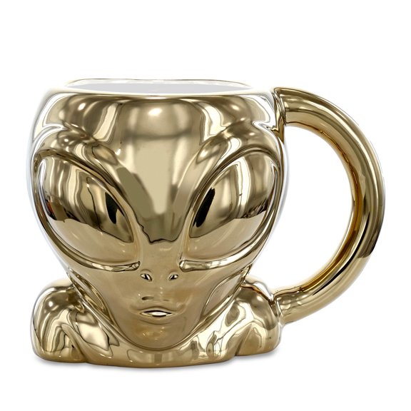 MUGNIV Novelty Gold Alien Mug - Cute Coffee Mugs for Women and Funny Coffee Mug for Men, Cool Ceramic Alien Coffee Mug Gift, Surprise Birthday Gift Novelty Coffee Mugs for Hot and Cold Drinks - 17 oz.