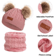 thumbnail image 4 of Gorro para niño, gorro de punto con doble pompón de color para invierno y bufanda del mismo color, 4 of 5