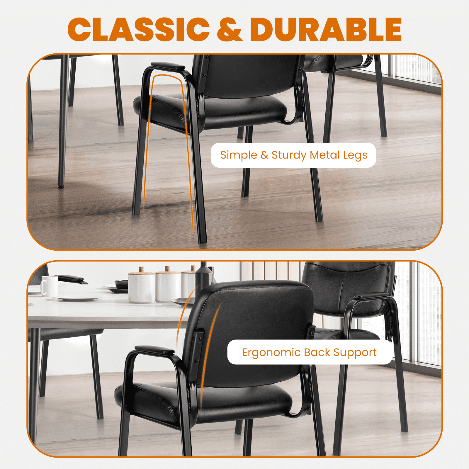 MAYEERTY Padded Arms Leather Conference Chairs, Office Guest Reception Chairs, Durable Meeting Room Seating
