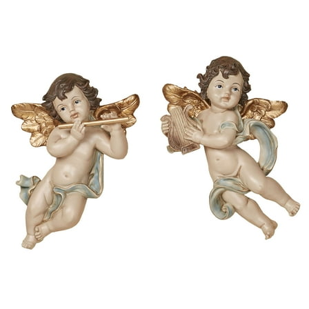 Dulcet Sounds Cherub Wall Plaques Blue Set of 2
