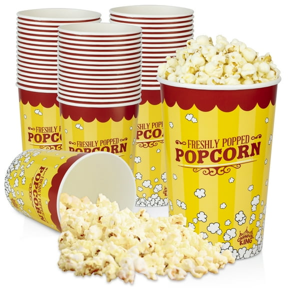 [360 Pack] Popcorn Buckets Disposable - 64 Oz Yellow and Red Paper Popcorn Containers - Solo Popcorn Tubs for Home and Theater Movie Night - Popcorn Cups for Circus, Carnival Theme Party Decorations