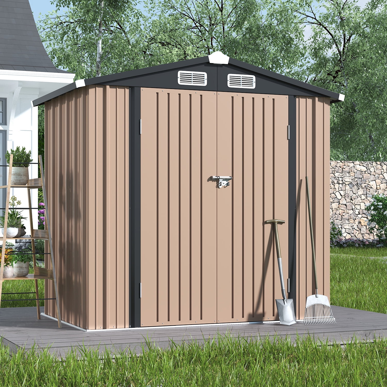 Clouddwell 6 ft. x 4 ft. Outdoor Storage Shed, Metal Garden Shed with Lockable Doors & Sloped Roof for Backyard, Patio, Poolside
