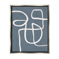 Stupell Industries Round White Squiggles Contemporary Abstract Design Graphic Art Luster Gray Floating Framed Canvas Print Wall Art, Design by Nina Blue