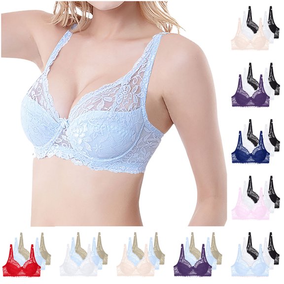 Daiosportswear 3Pc Women'S Lace Sheer Balconette Bralette Underwire Push Up Bra Lightly Padded Breathable Daily Lingerie White-Q 95C(95C)