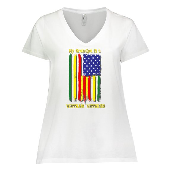 Inktastic My Grandpa is a Vietnam Veteran Women's Plus Size V-Neck T-Shirt