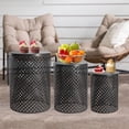 thumbnail image 4 of Set of 3 Outdoor Side Table,Househeld Metal Frame Openwork Pattern Accent Table,Freestanding Modern Cylindrical End Table for Gardens, Balconies, Bedrooms, Living Rooms, (Black), 4 of 10
