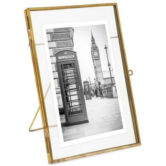 Isaac Jacobs 5x7, Antique Gold, Metal Floating Picture Frame Vertical with Locket Closure, for Photos, Art, More, Tabletop Display