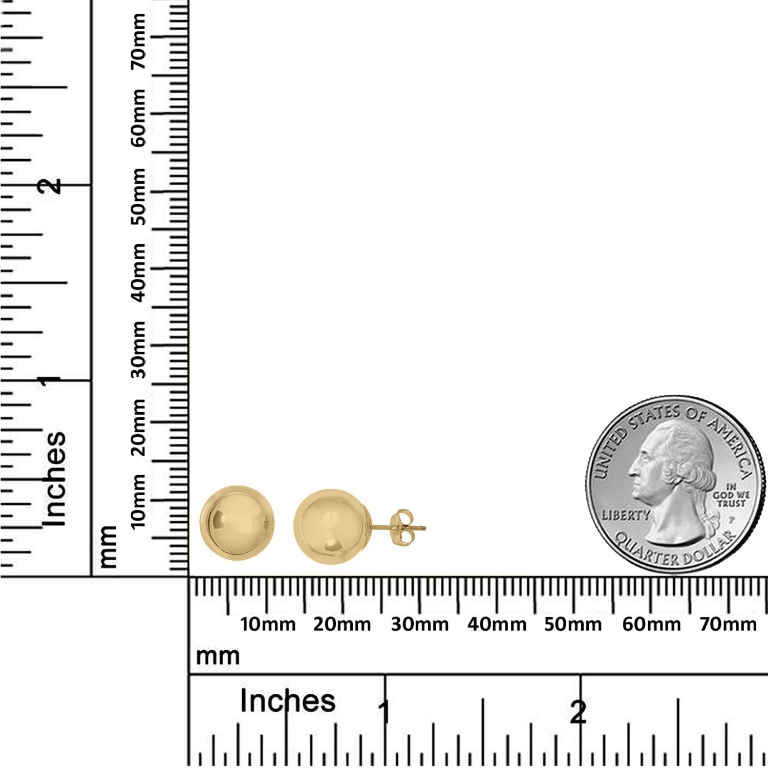 AVORA 10K Yellow Gold 9mm Polished Ball Stud Earrings