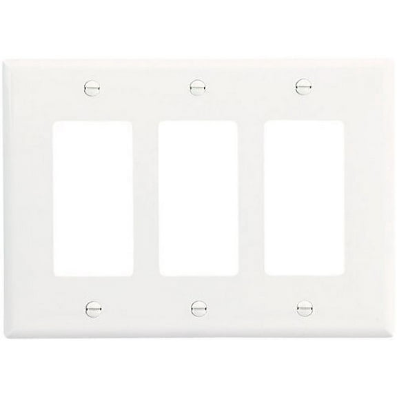Cooper Wiring Devices 2063W 3-Gang Decorator Rocker Switch Wall Plate, Mid-Size, White