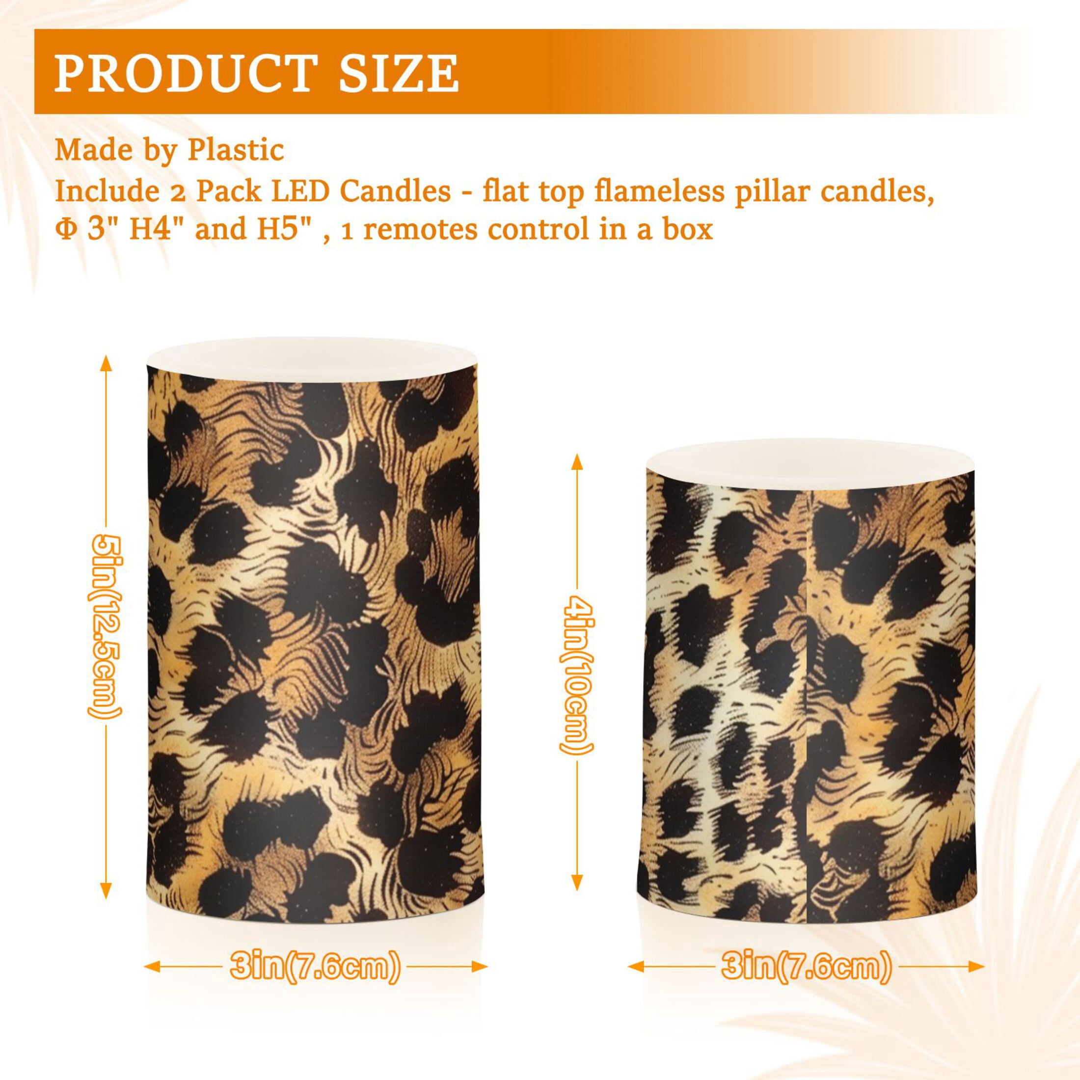 Leopard Fur Print Flickering Flameless Candles LED Tealight Battery Operated with Remote Set of 2 Holiday Decor Ornaments
