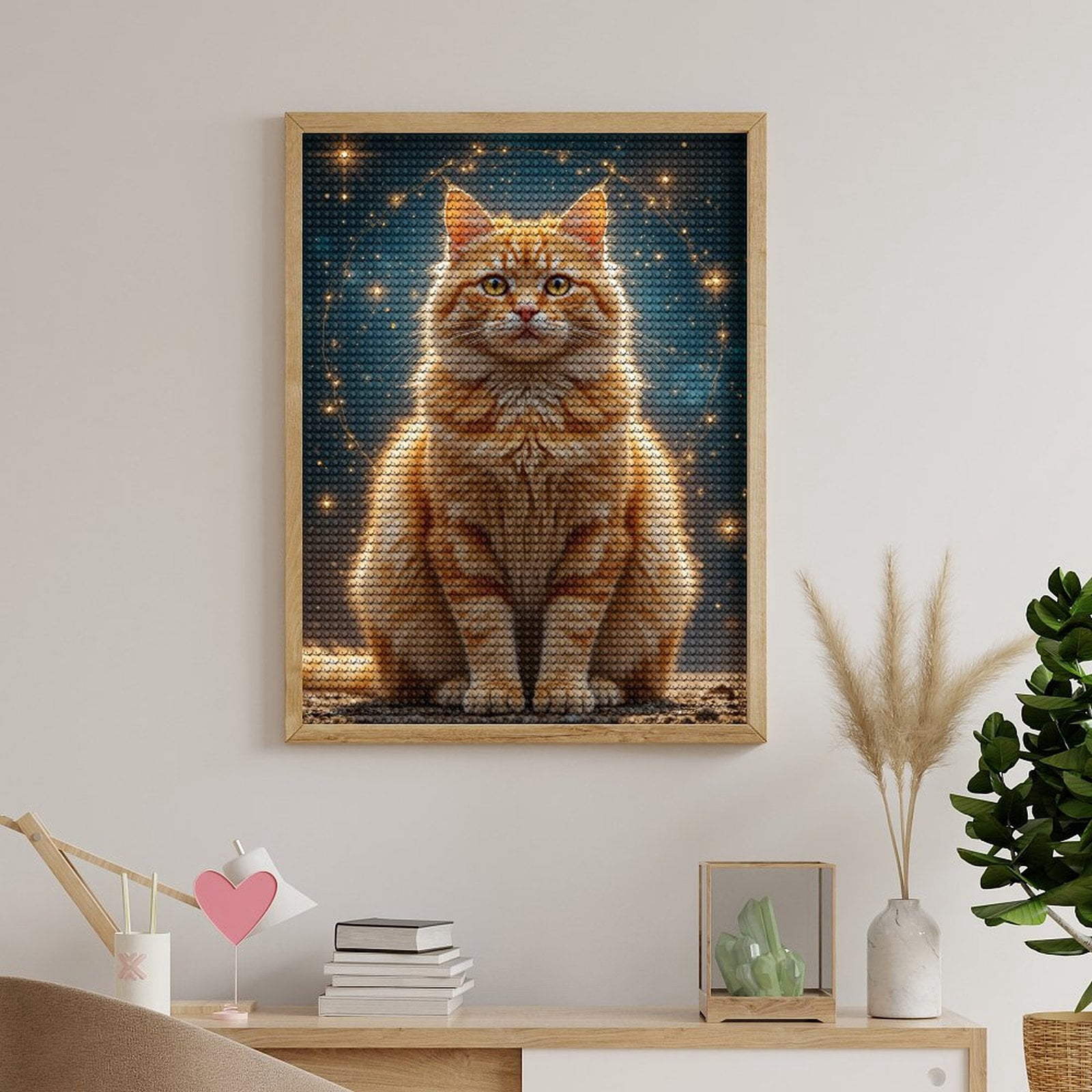 Diamond Art Kits for Adults, Orange Tabby Cat Sparkling 5D Diamond Painting Kits for Adults Beginners, DIY Full Drill Diamond Painting, Gem Art and Crafts 12x16