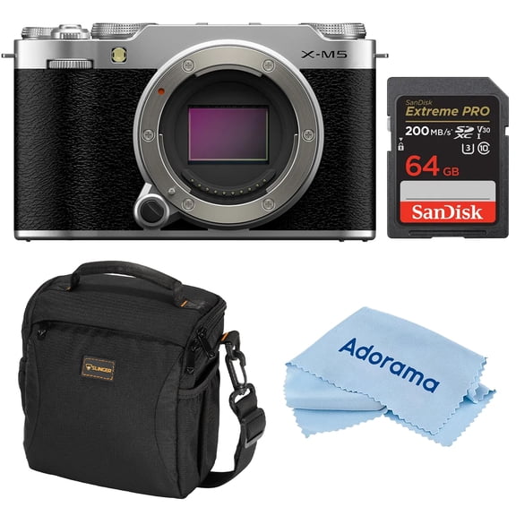 Fujifilm X-M5 Mirrorless Camera, Silver, Bundle with 64GB Memory Card, Camera Case