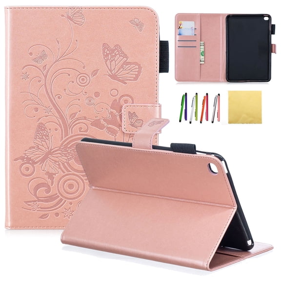 iPad Mini 4 Case, Allytech Emboss Butterfly PU Leather Cover Folio Flip Case Stand with Credit Card Slots & Strong Magnetic Clasp for iPad Mini 4 7.9 inch Display, Rosegold