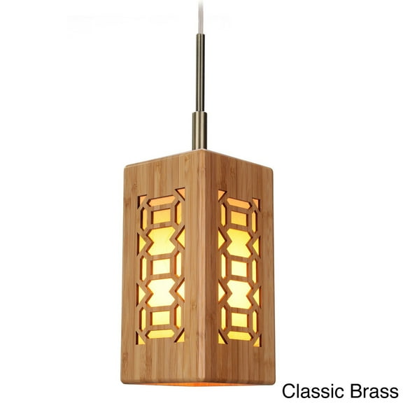 Woodbridge Lighting Triune Small Bamboo Shade Pendant in Brass/Natural