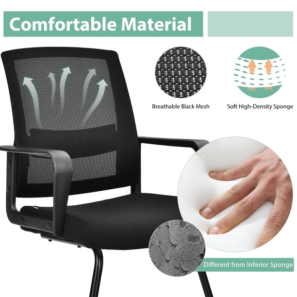 Chaise d'Invité de Bureau de Direction Support Lombaire Base En 'U' Chaise Ergonomique en Maille à Dossier Moyen Siège Rembourré Noir