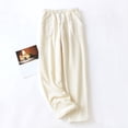 thumbnail image 2 of DHFJKG Women's Fuzzy Pajamas Pants Loungewear Winter Warm Loose Fit Elastic Drawstring Thermal Long Pyjama Bottoms With Pockets For Home Thick Cozy Trousers, 2 of 3