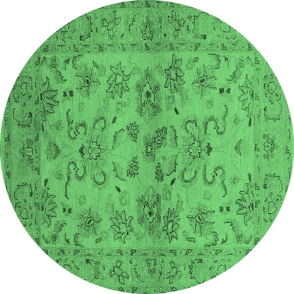 Ahgly Company Indoor Round Oriental Emerald Green Industrial Area Rugs, 5' Round