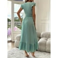 thumbnail image 4 of Women'S Summer Maxi Dress Elegant V Neck Ruffle Flowing Sleeves Waist Pleated Flowing Wedding Guest Dress Light Green XL, 4 of 5
