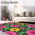 thumbnail image 2 of ODIKA 5'x7' Machine Washable Non-Slip Area Rug, Blooming Garden Flowers Yarn Crafting Kit with Printed Foundation High Traffic Rug with Pad, Black, 744122, 2 of 8