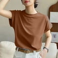 thumbnail image 4 of Fashion Olyvenn Women's Vintage Crewneck T-Shirts Summer Fashion Cap Sleeve Solid Color Tops Elegant Ladies Trendy Tees Brown XXXL, 4 of 4