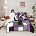 thumbnail image 4 of Feelyou Geometric Anstract Full Size Comforter Sets for Adult, Purple Grey Square Bedding Comforter Set, Modern Fashion Reversible Bedding Sets, Ultra Soft Home Decor, 3-Piece, 4 of 8