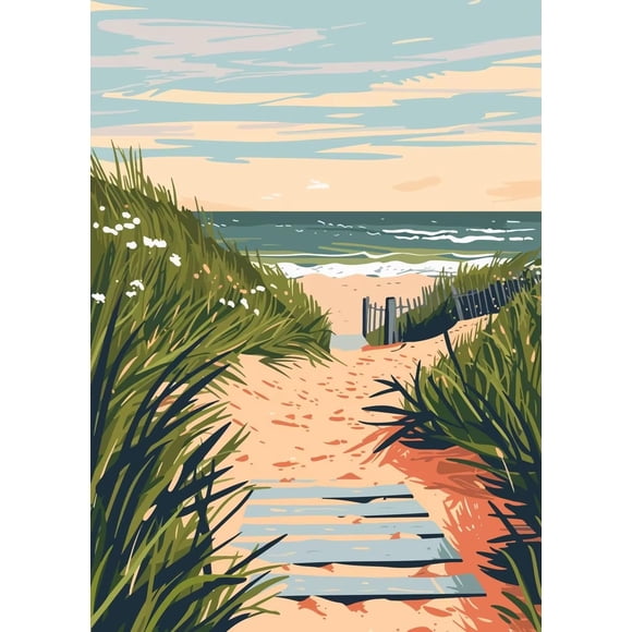 Beach Illustration Art Poster Canvas Printing Beach Seascape Wall Decor Sea Wall Art Picture Summer Aesthetic Prints Decoration50 x 70 cm, unframed