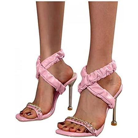

High Heel Lace up Sandals For Women Womens Open Toe Ankle Strap Chunky Block High Heel Dress Party Pump Sandals Pink Size 8.5