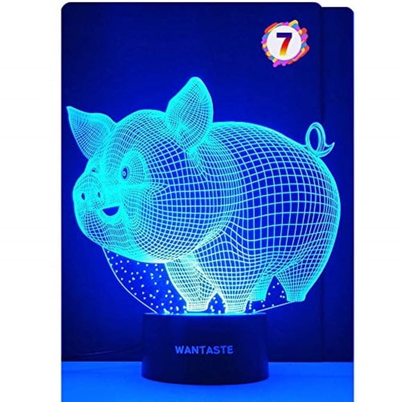 WANTASTE Pig 3D Lamp Toys for Girls Boys Room, Night Light Bedside Decor Gifts for Kids Baby, 7 Colors Changing Nightlight with Smart Control
