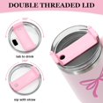 thumbnail image 3 of Pink Bow Tumbler with Handle 40oz Coquette Bowknot Tumbler with Straw and Lid Pink Stainless Steel Cup for Girl Women Friend Holiday Birthday Gift, 3 of 6