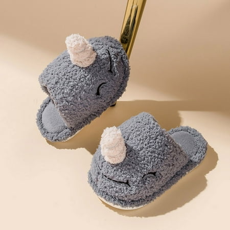 

Fashion Cute Autumn And Winter Girls Boys Slippers Flat Bottom Round Toe Soft Warm And Comfortable Solid Color Animal Shape Blue 210