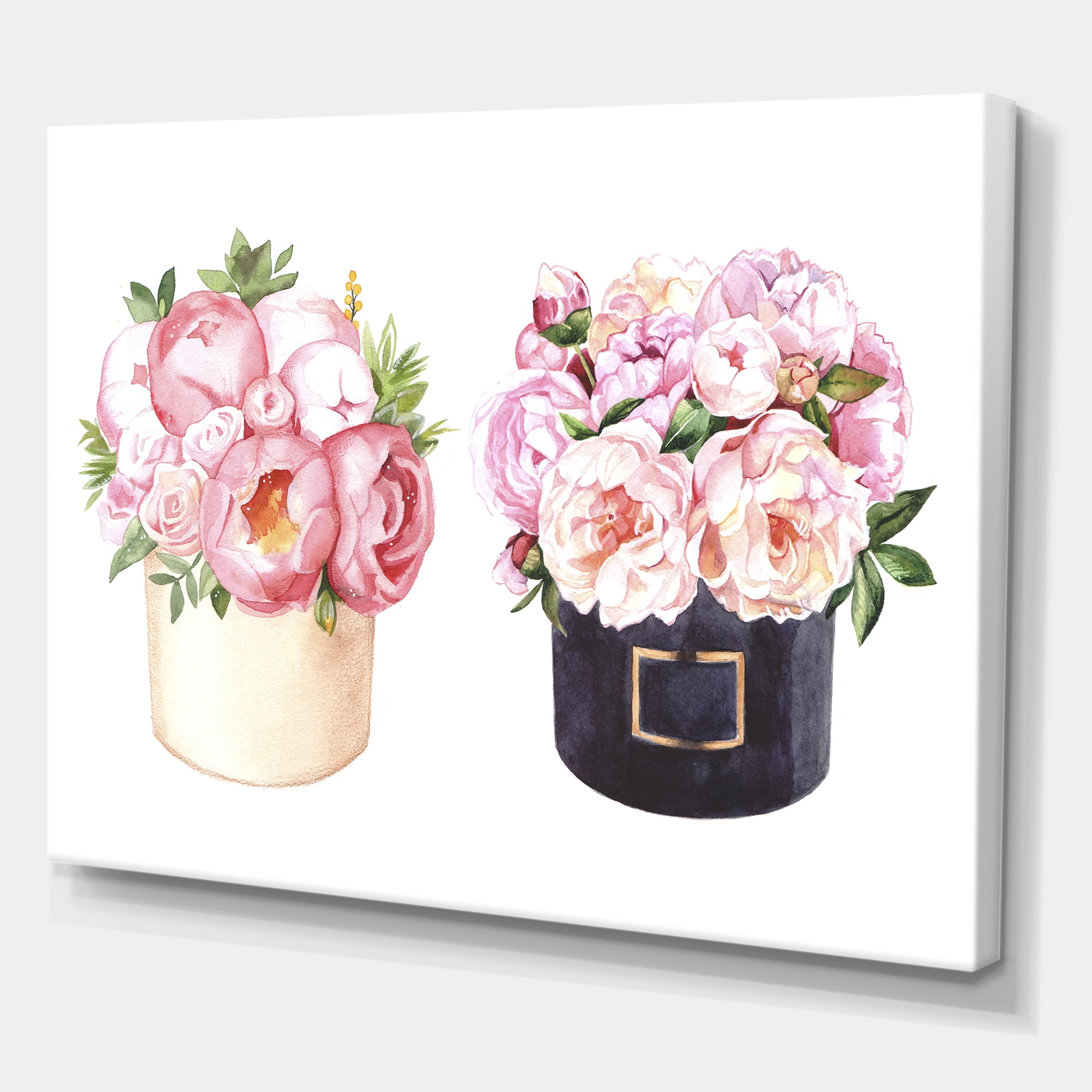 Designart ' Peonies and Rose With Flower Box ' Farmhouse Canvas Wall Art Print