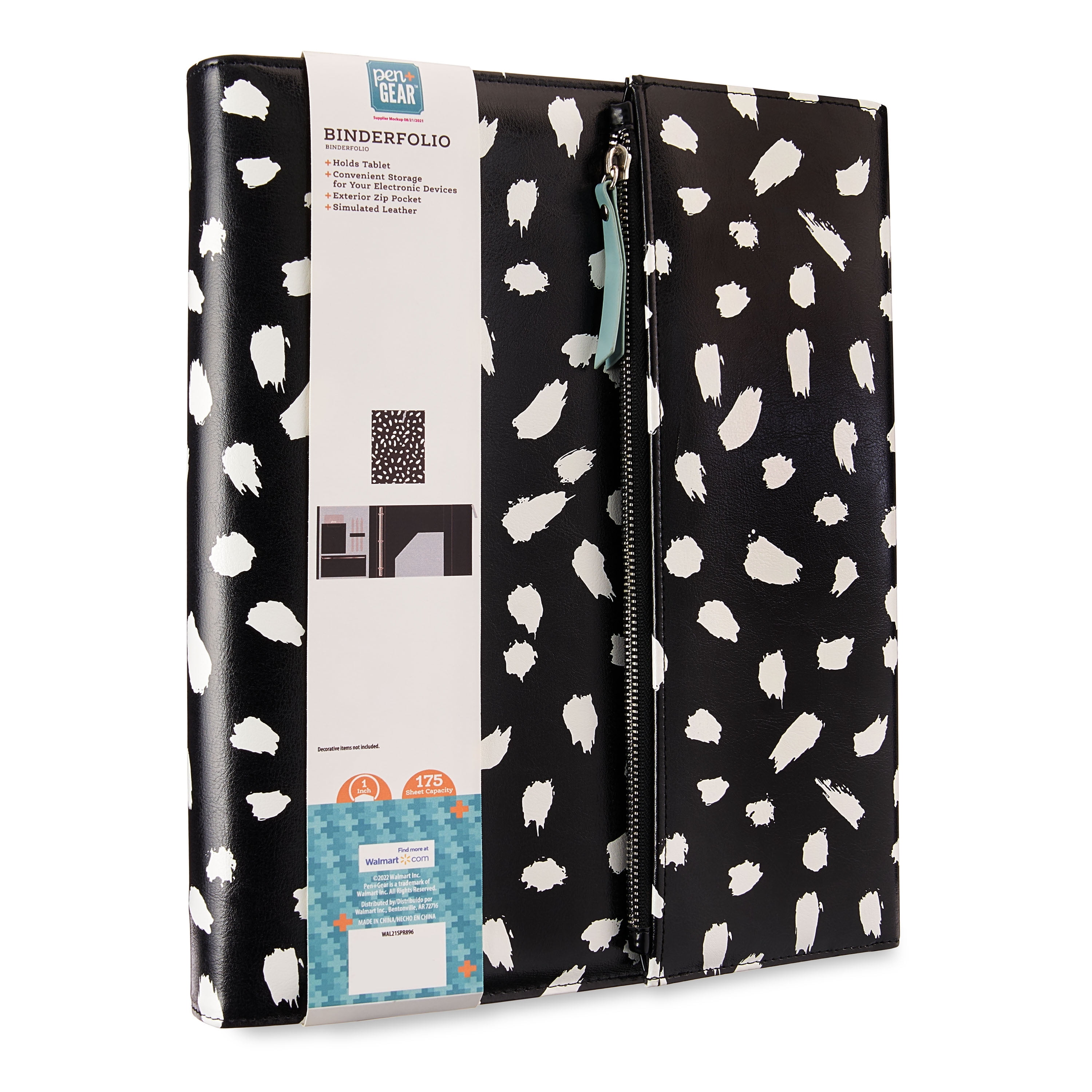 Pen+Gear Simulated Leather Binderfolio, 1”, Black and White