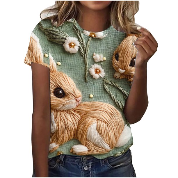 Tops de Ajuste Suelto para las Mujeres Sudadera Casual Impresa Manga Corta Cuello Redondo Superior, Poliéster