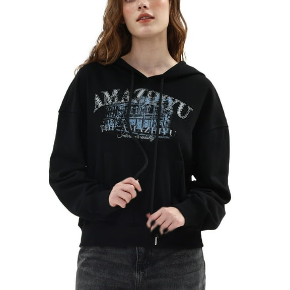 Amazhiyu Women’s Printed Hoodie Pullover Long Sleeve Drawstring Hoodie with Pockets