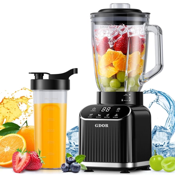GDOR Professional Blender for Smoothies, 5 Functions, 1200 Peak Watts Smoothie Blender, 52 Oz Glass Jar & 24 Oz To-Go Cup Combo, Blenders for Smoothies, Ice and Frozen Fruit, Self-Cleaning C101