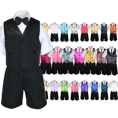 

Baby Boy Toddler Formal Vest Shorts Black 6pc Suit Vest Necktie Color Pick S-4T