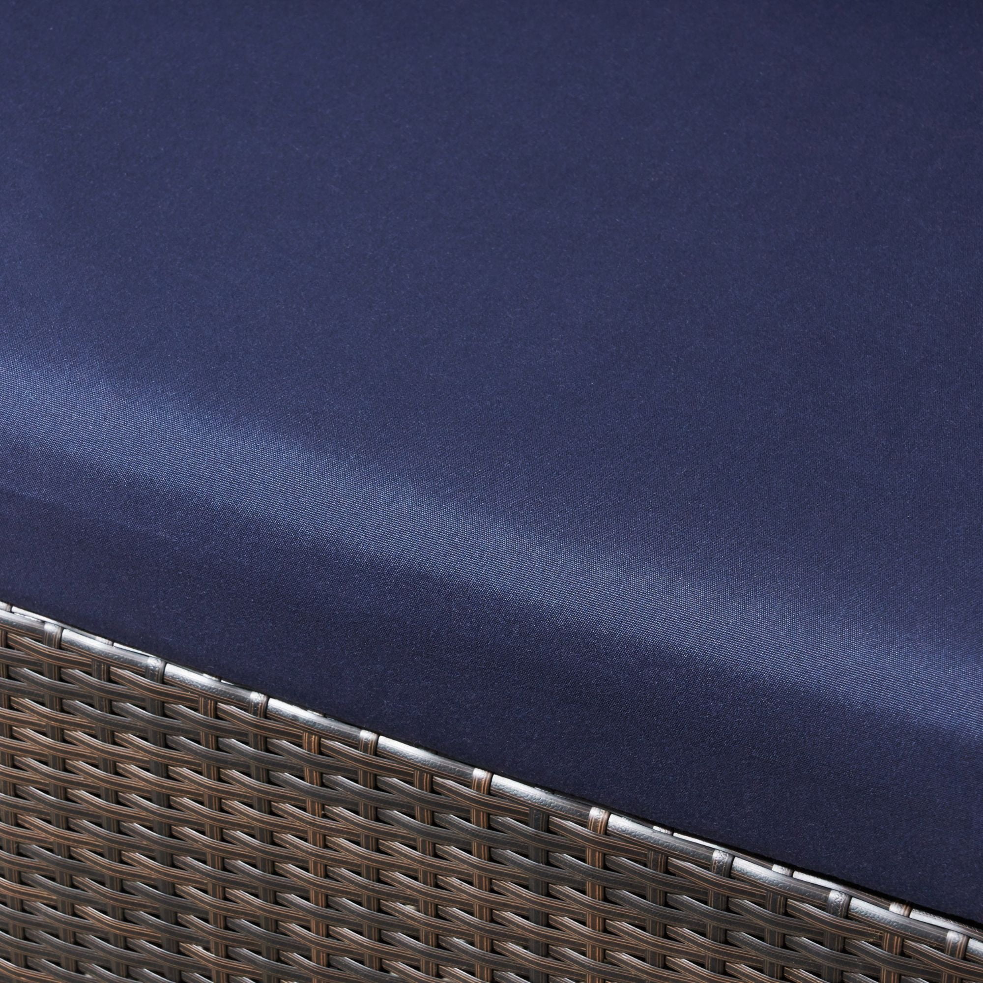 6-Piece Brown Wicker Finish Outdoor Furniture Patio Conversation Set - Navy Blue Cushions