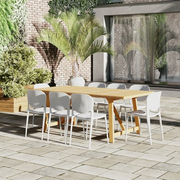 Amazonia Dalai 9- Piece Teak Wood Outdoor Dining Set White