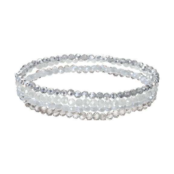 Uxcell Bohemian Stackable Bead Bracelets 4mm Multi-Layer Crystal Beads Stretch Bracelet Set for Women Wristbands Jewelry Costume Gifts, Silver Tone