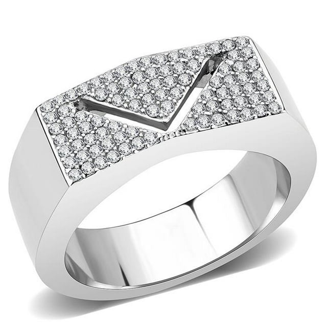 Alamode DA303-8 Men No Plating Stainless Steel Ring with AAA Grade CZ in Clear - Size 8