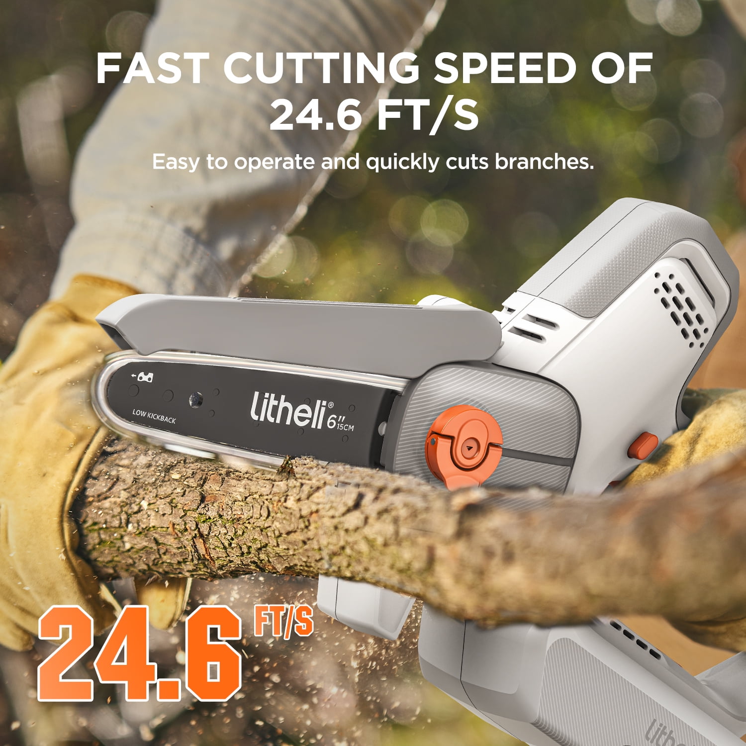 Litheli 6" Portable Cordless Chainsaw powered by a 2.5Ah Battery, 20V Mini Chainsaw with Automatic Chain Lubrication, Double Safety Clasp, Suitable for Branches, Yards, Home and Garden