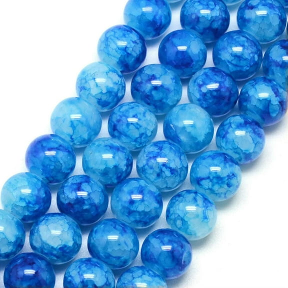 U8MO 50 Crackle Glass Beads 8mm Royal Blue Veined Bulk Jewelry Supplies Mix Unique