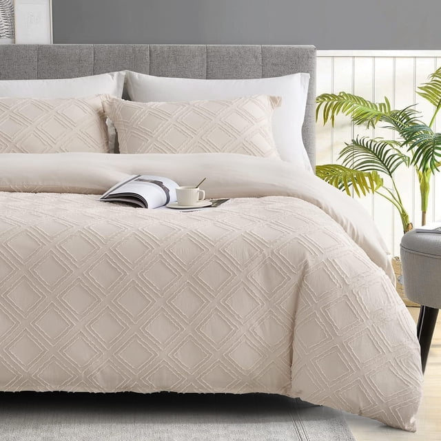 Maple&Stone Queen Duvet Cover Set Pieces Textu Tufted Boho Bedding Sets Zipper Closure Design with Ties Duvet Cover + Pillow Shams Comforter NOT Included ( Queen Siz