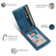Serman Brands Slim Wallets for Men | Money Clip | RFID Blocking with Front Pocket | Men Bifold | Leather Wallet | Arctic Blue