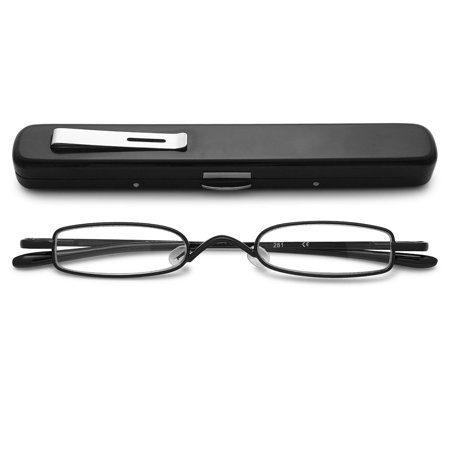 MAGIMODAC Mini Reading Glasses Compact Metal Eyeglasses for Men Women Spring Hinge Lightweight Portable Clip with Aluminum Case Readers Travel